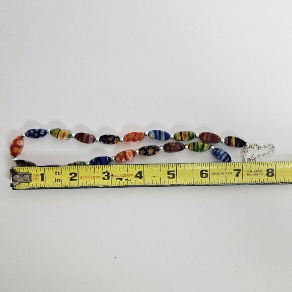 Millefiori Style Art Glass Bead Necklace Venetian Style Murano Inspired 14-16" - Picture 9 of 11